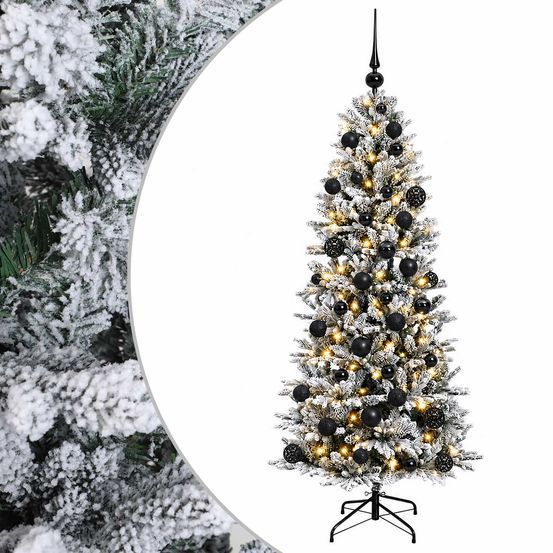 Sapin de noël artificiel avec boules 150 cm 150 led blanc chaud