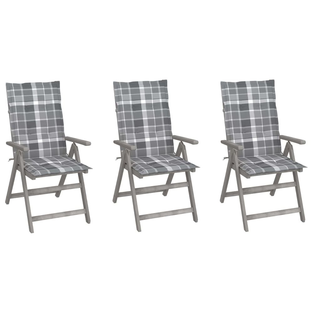 Chaises inclinables de jardin lot de 3 et coussins bois acacia