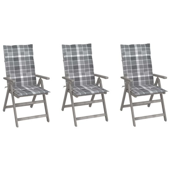 Chaises inclinables de jardin lot de 3 et coussins bois acacia