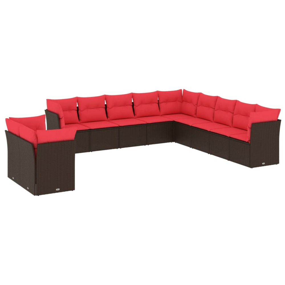 Salon de jardin et coussins 11 pcs marron résine tressée