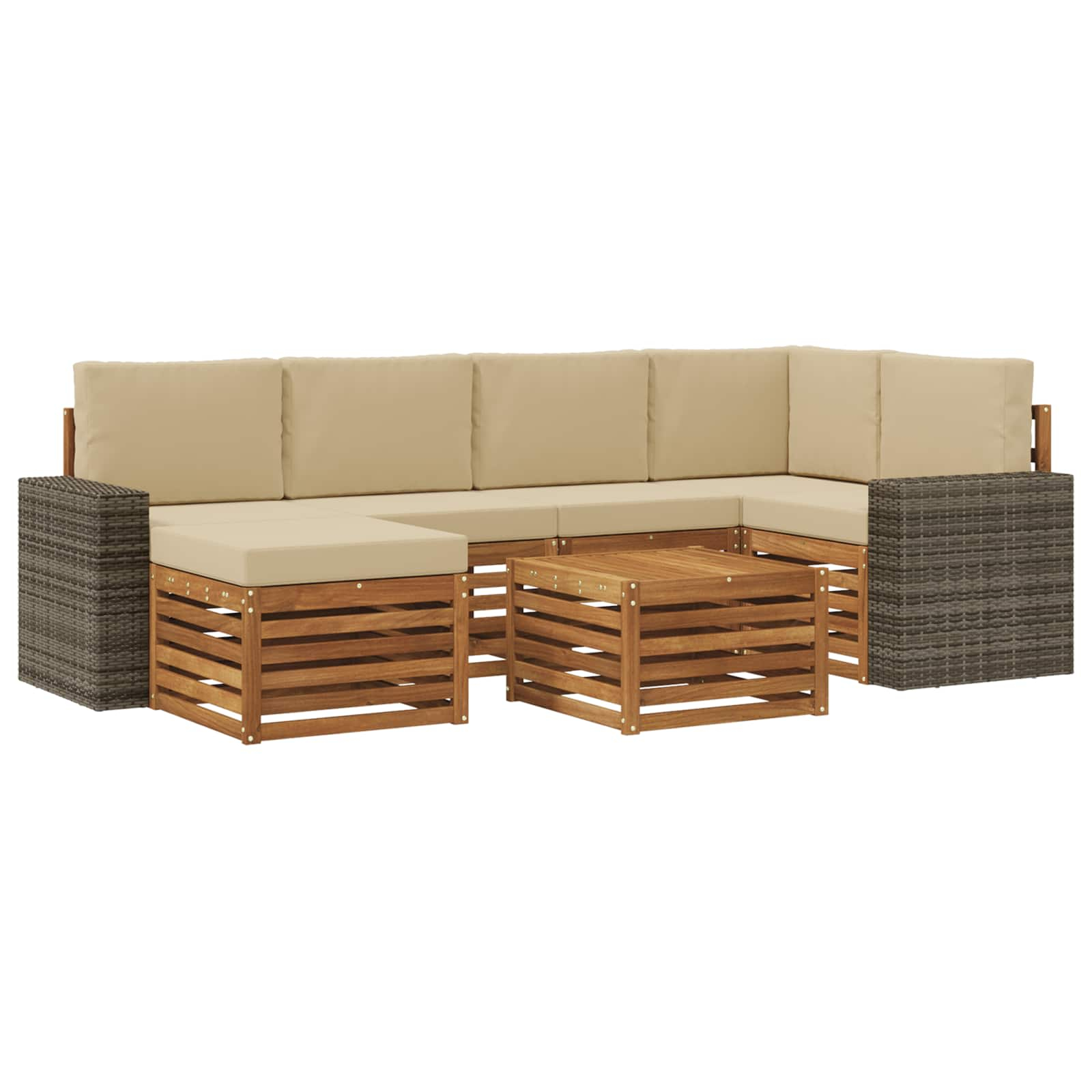 Ensemble de canapé d'angle avec coussin 7 pcs naturel et beige