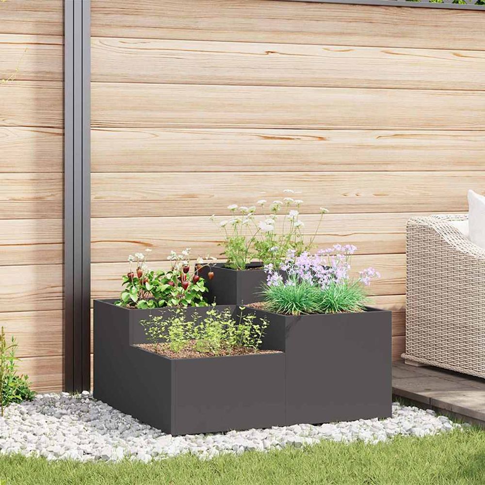 Jardinière carrée en acier pour jardin terrasse noir 80x80x48 cm