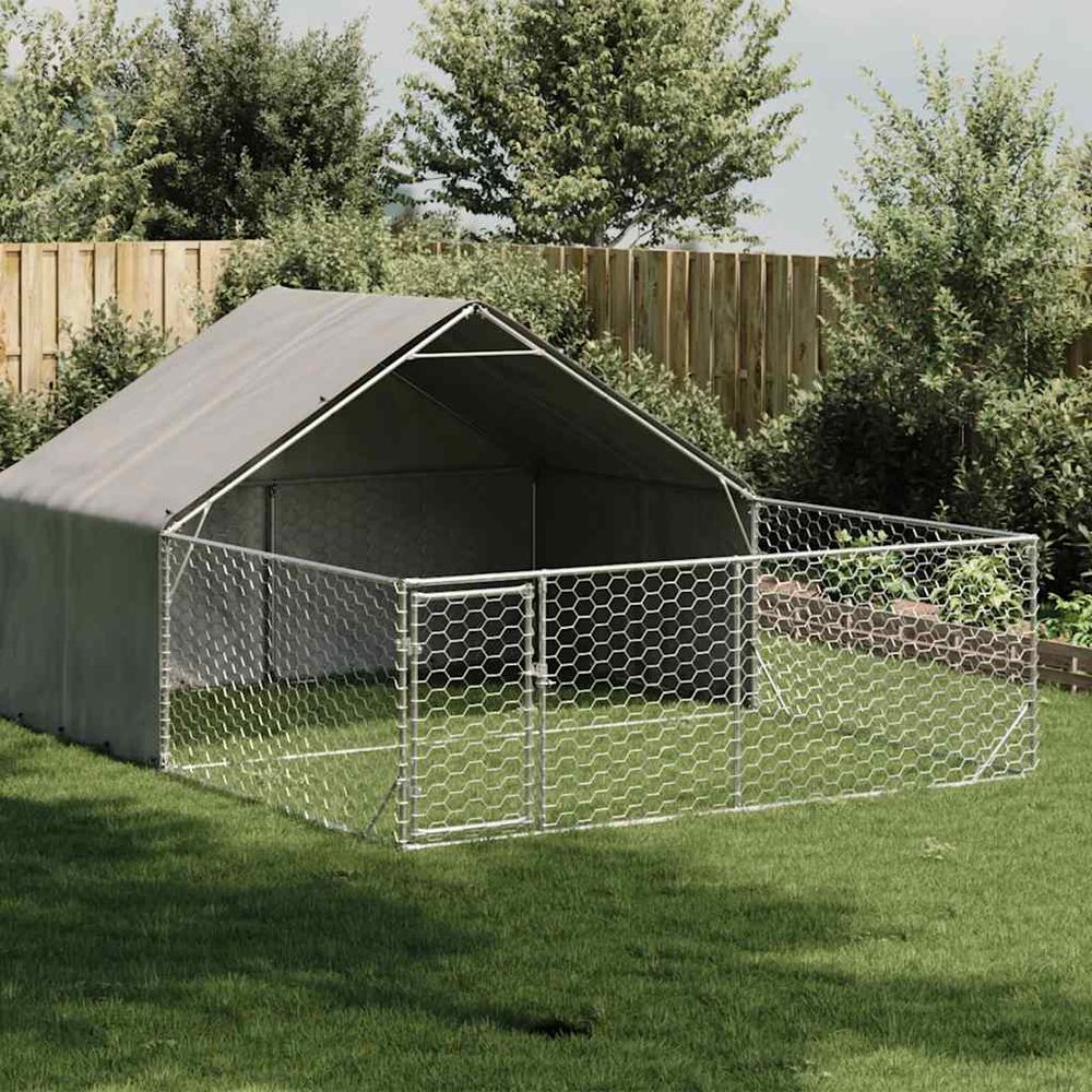 Chenil extérieur pour chien en acier galvanisé avec abri 5x3x1,9 m