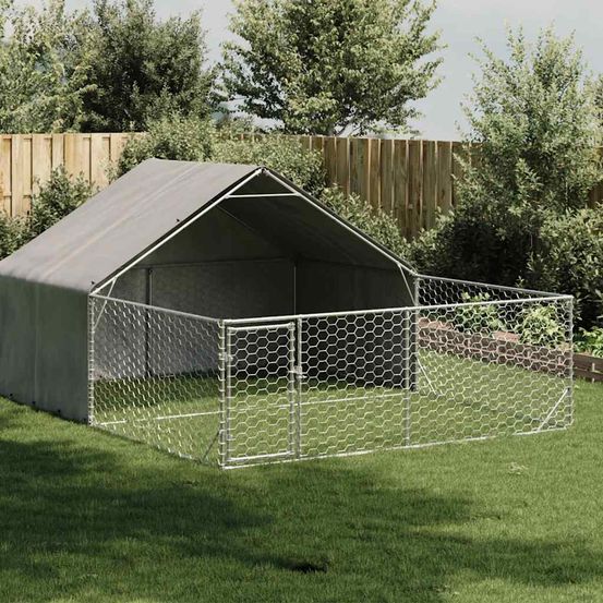 Chenil extérieur pour chien en acier galvanisé avec abri 5x3x1,9 m