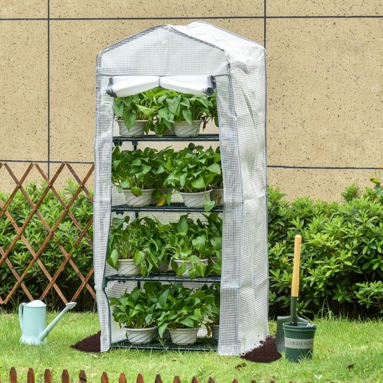 Serre de jardin acier polyéthylène pour semis protection hiver 4 étagères 70x50x160cm blanc - comfortxl outdoor living
