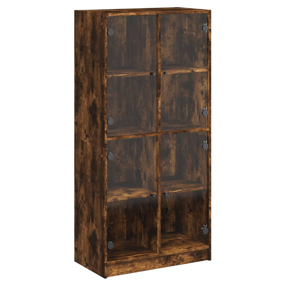 Buffet haut avec portes chêne fumé 68x37x142 cm bois ingénierie
