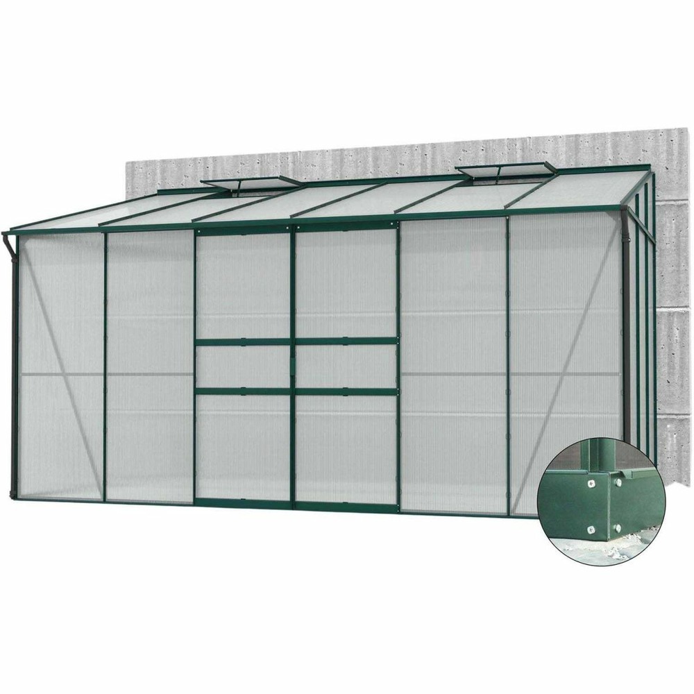 Serre de jardin en polycarbonate 6 mm et aluminium vert emeraude avec embase ida
