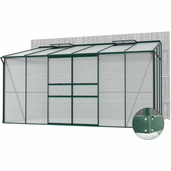 Serre de jardin en polycarbonate 6 mm et aluminium vert emeraude avec embase ida