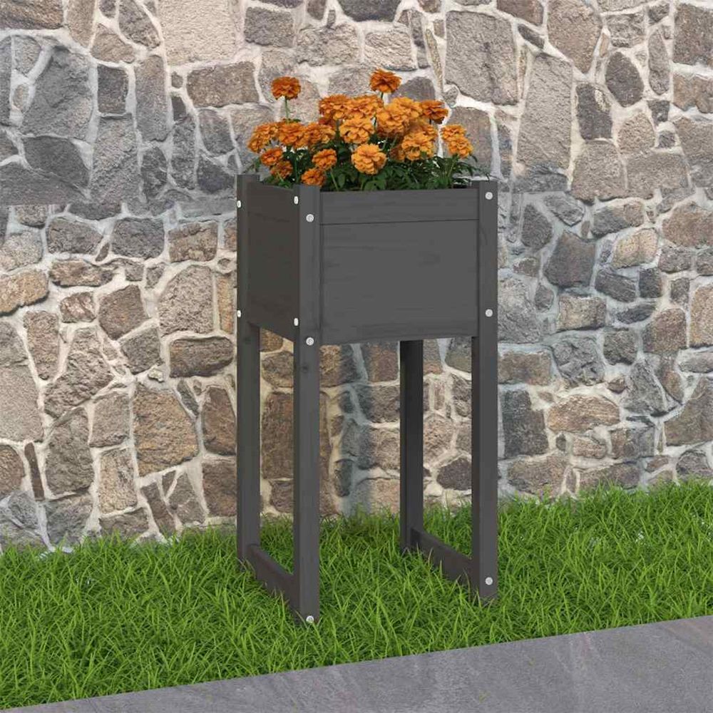 Jardinière haute en bois de pin massif pour jardin balcon gris 40x40x81 cm