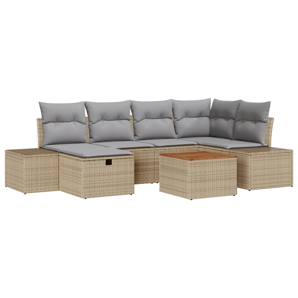 Ensemble de sofa de jardin 7 pièces coussins beige poly rattan