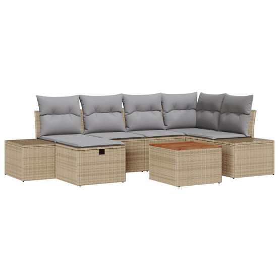 Ensemble de sofa de jardin 7 pièces coussins beige poly rattan