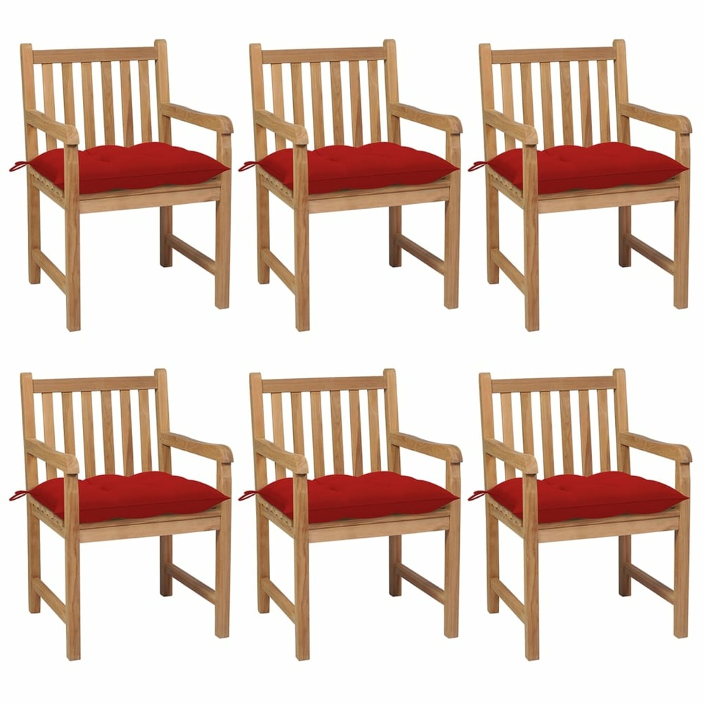 Chaises de jardin 6 pcs avec coussins rouge bois de teck solide