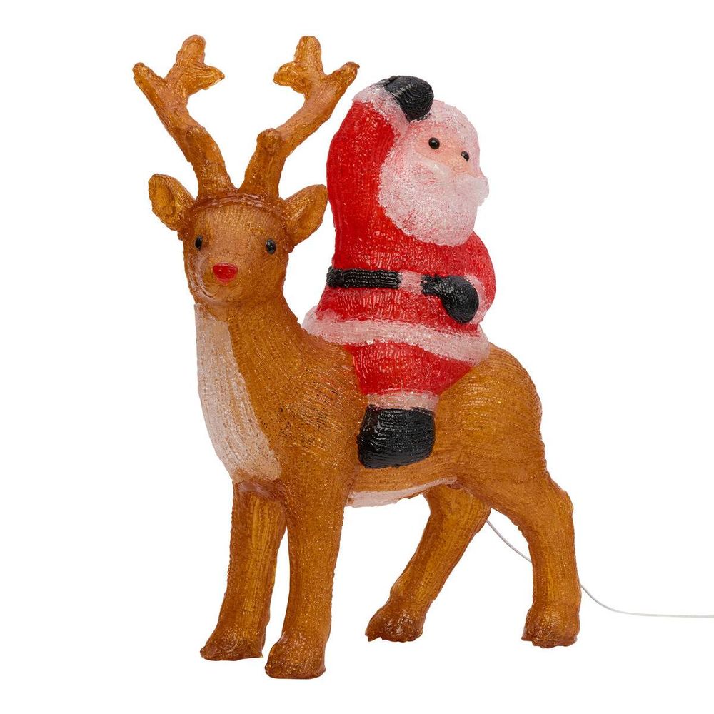 Père noël et renne lumineux d'extérieur clignotant 60 led h. 49 cm solaire