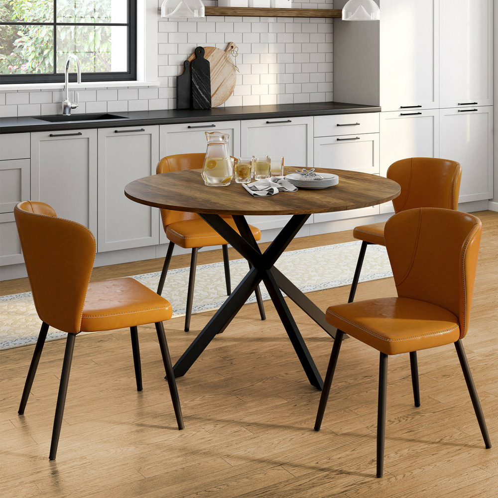 Lot de 4 chaises isaure marron avec coutures et pied métal noir