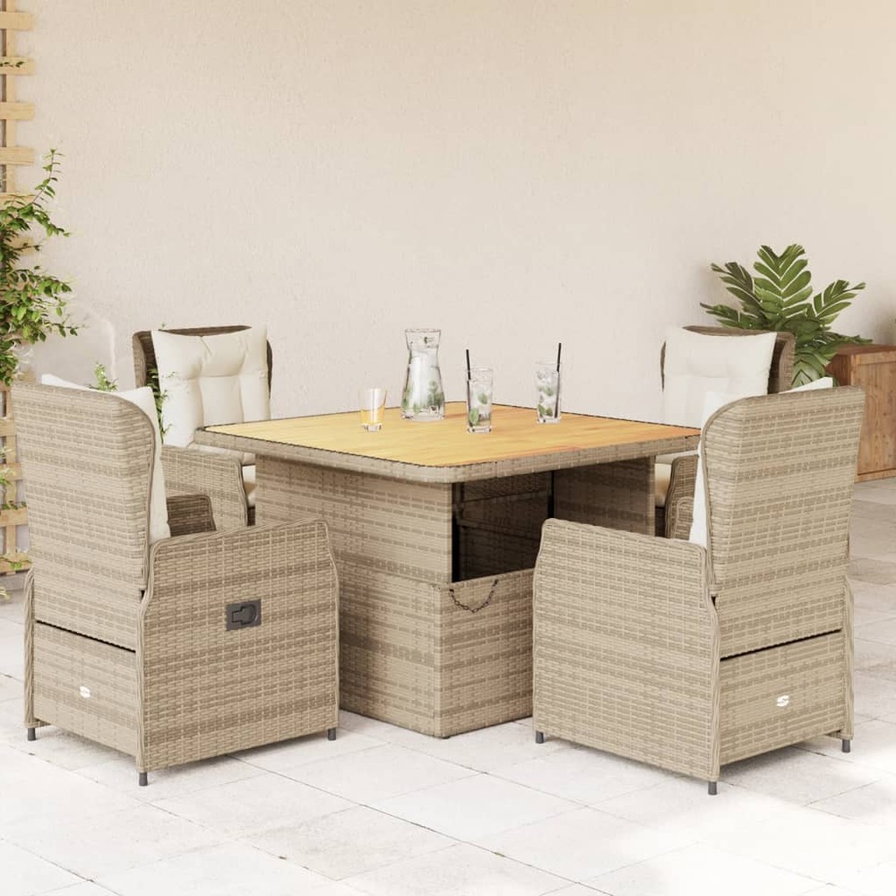 Ensemble à manger de jardin avec coussins 5pcs beige poly rotin