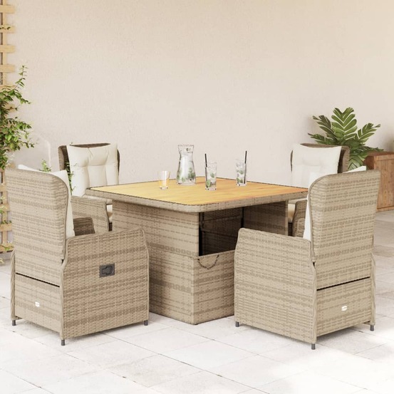 Ensemble à manger de jardin avec coussins 5pcs beige poly rotin