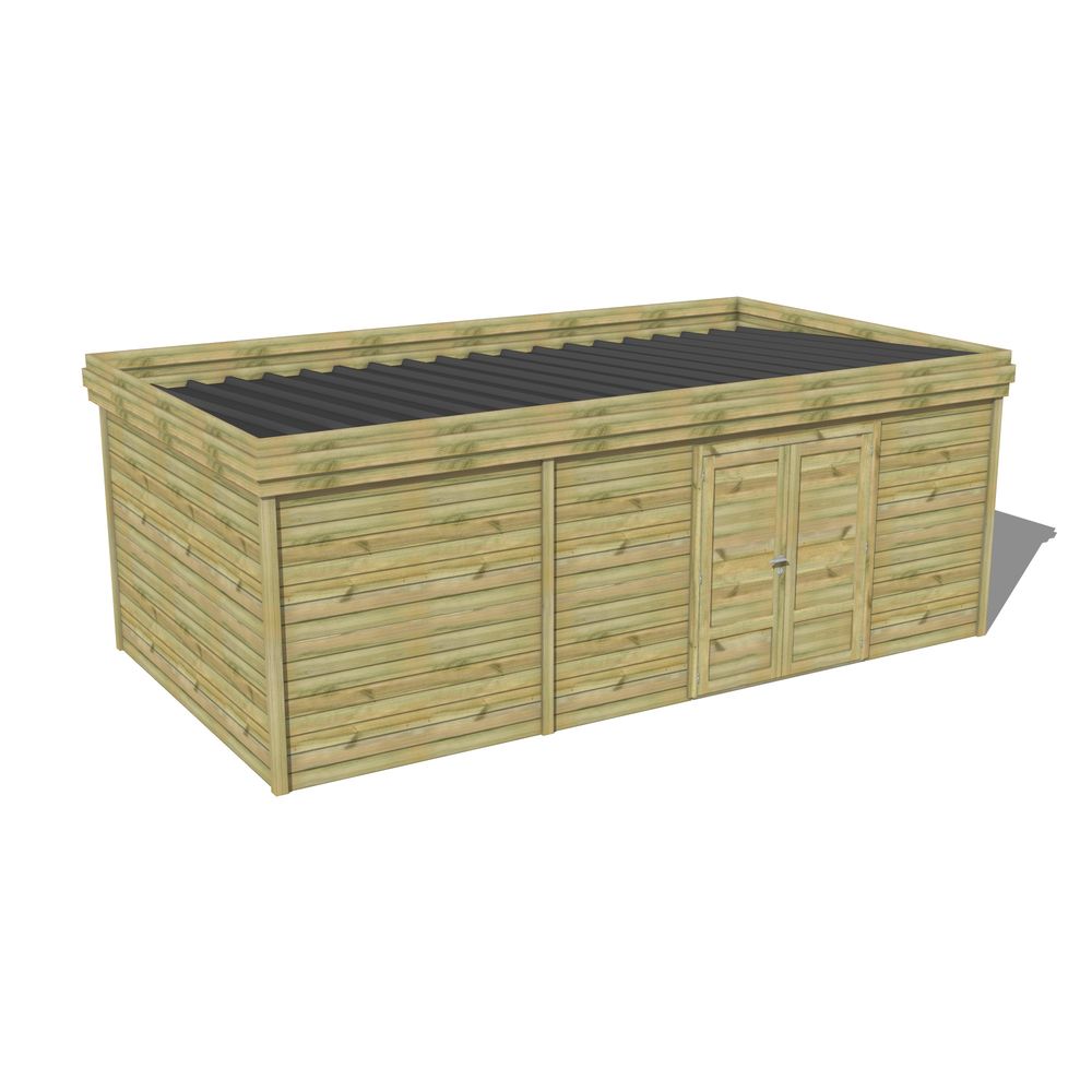 Abri de jardin bois pin traité autoclave 27mm - 6,395x3,44m / 22m2 - bac acier - abri français