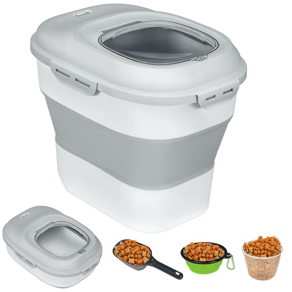 Conteneur croquettes chien pliable hermétique 25l roulettes accessoires 44x32x37cm gris - comfortxl outdoor living
