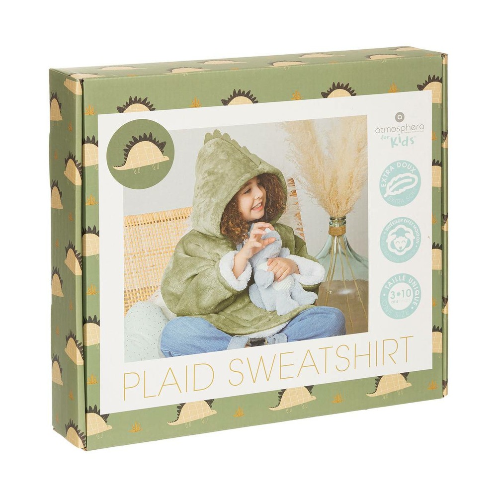 Plaid sweatshirtshirtshirt capuche dinosaure - vert kaki