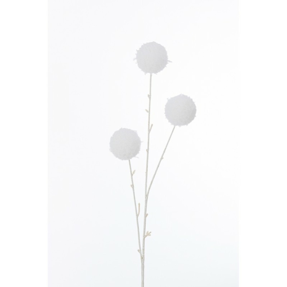 Branche 3 fleurs pompons en plastique blanc 6x6x80 cm