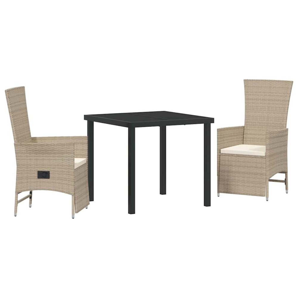 Ensemble de salle à manger pour jardin 3 pcs beige polyrotin