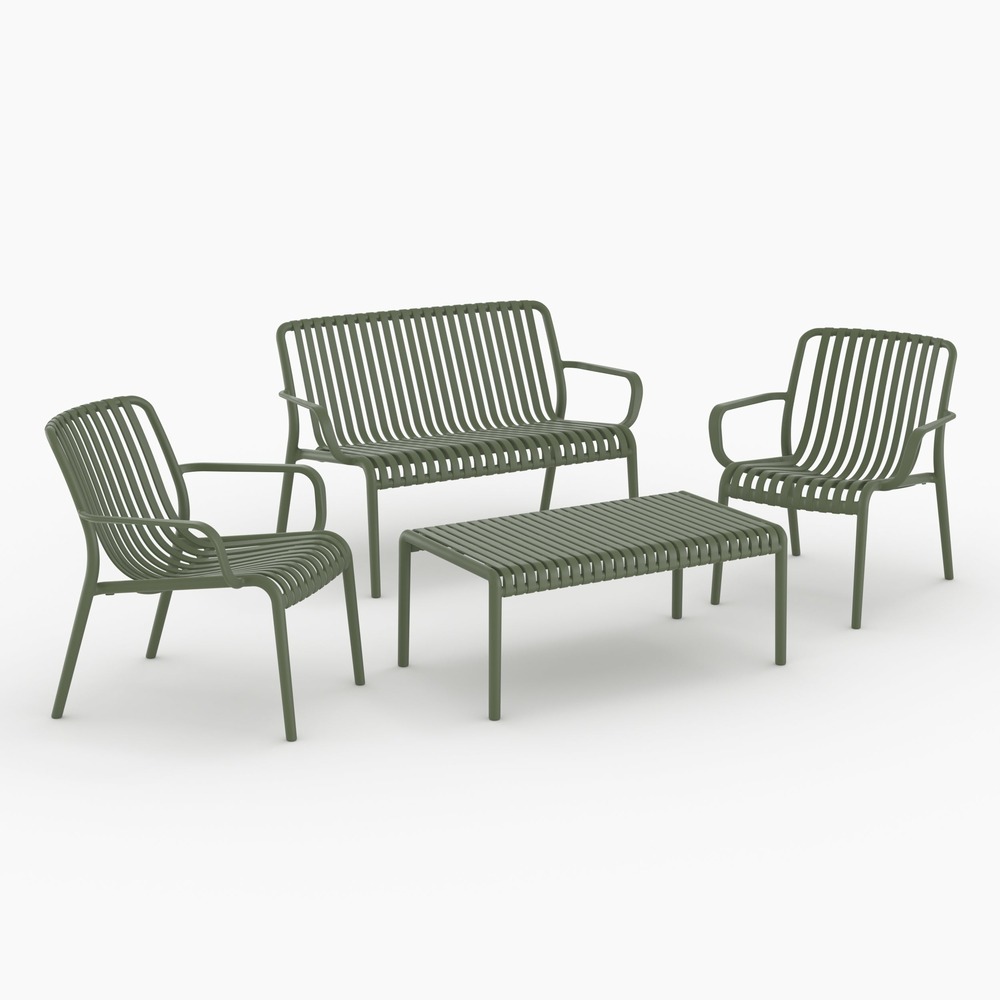 Ivy-salon de jardin 4 places en plastique vert kaki