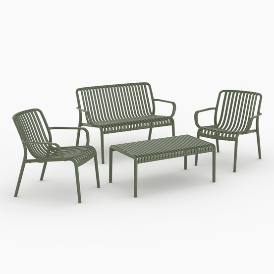 Ivy-salon de jardin 4 places en plastique vert kaki