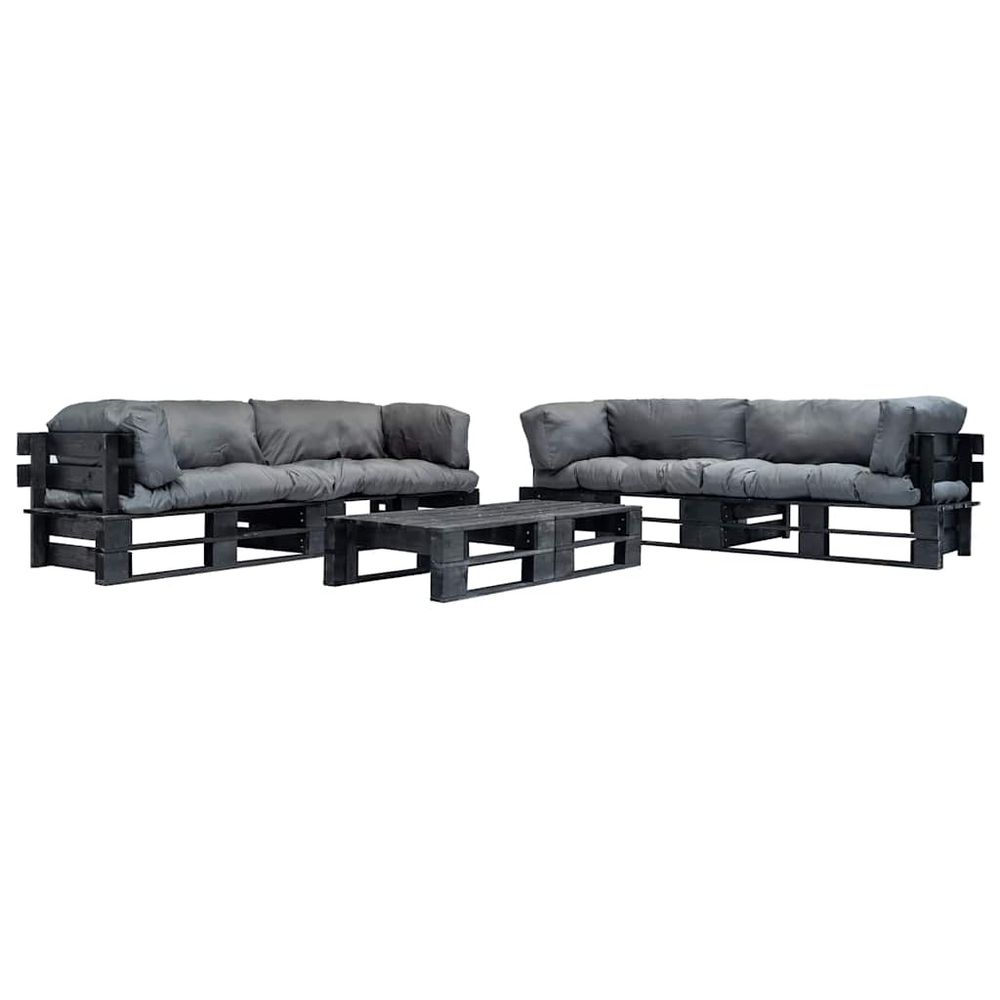 Salon de jardin palette 6 pcs avec coussins gris bois