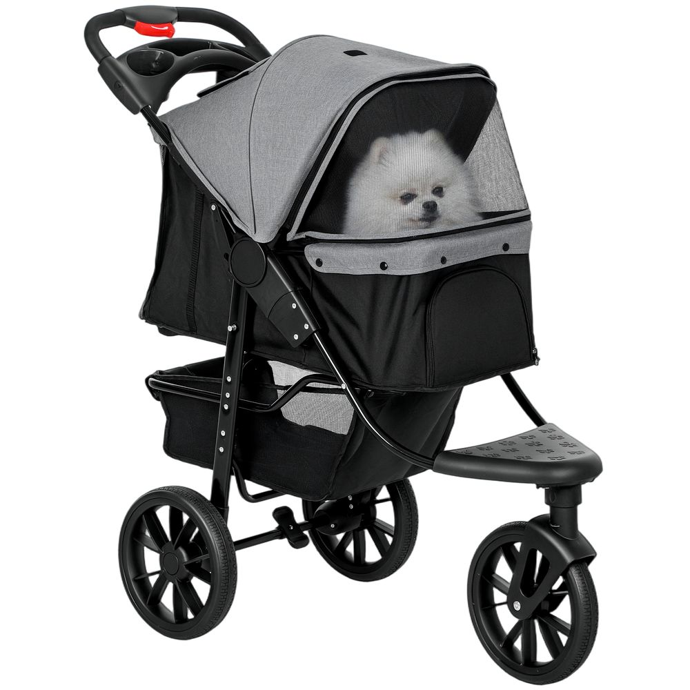 Poussette pour chien chat acier oxford transport pliable 3 roues 109cm gris - comfortxl outdoor living