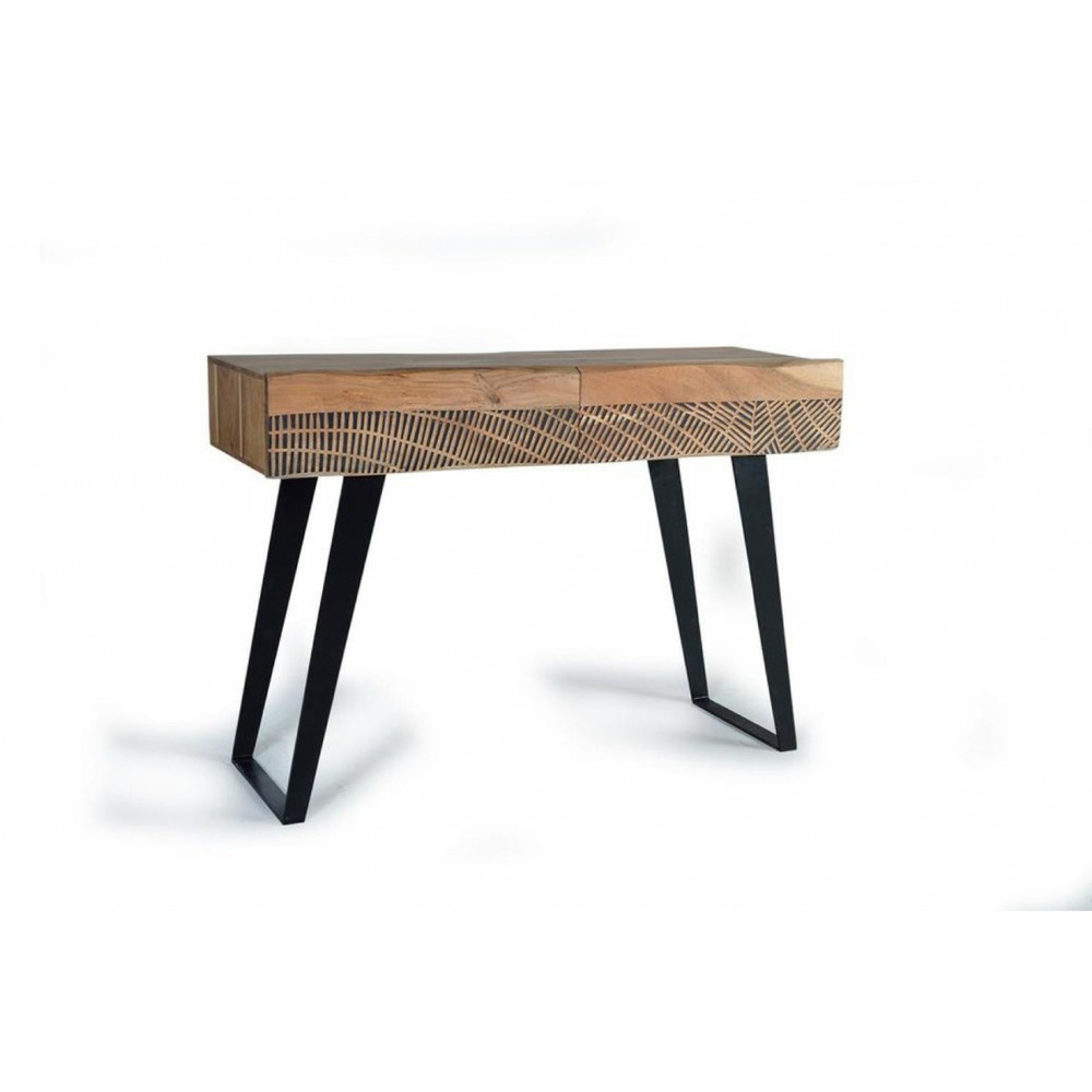 Console 2 tiroirs bois-fer marron - divine décoration d'autrefois