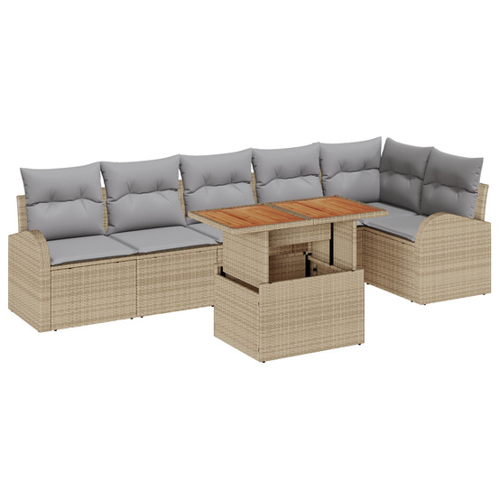 Ensemble de salle à manger jardin 7 pièces avec coussins beige rattan pe acacia