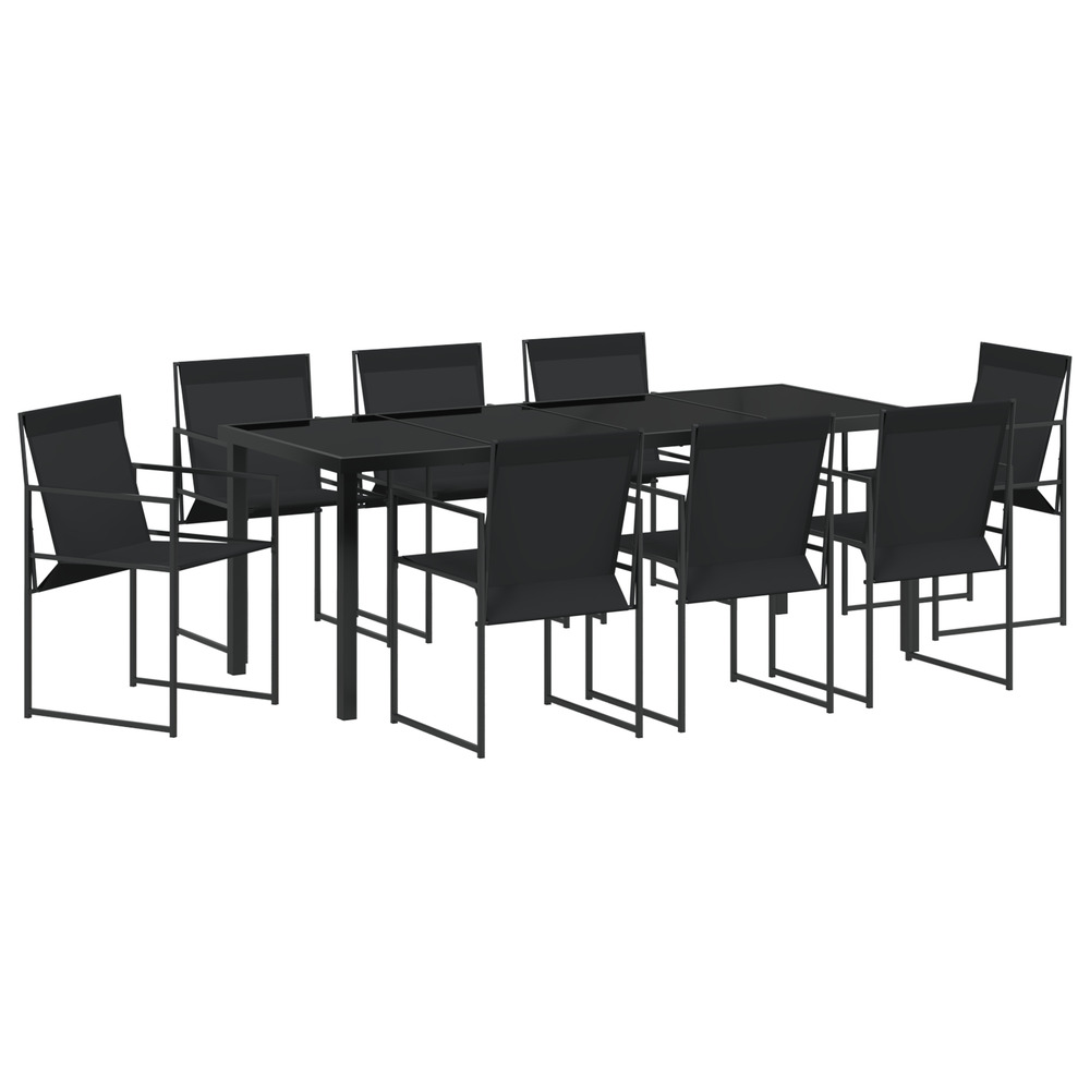 Set repas jardin 9 pièces noir textilène et acier