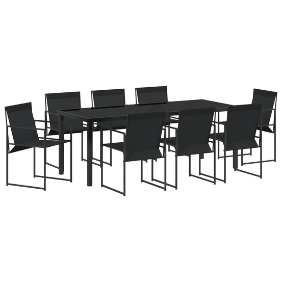 Set repas jardin 9 pièces noir textilène et acier