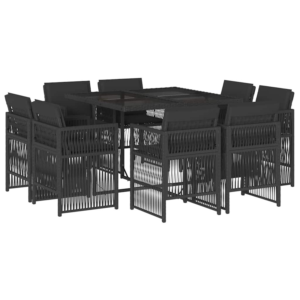 Ensemble à manger de jardin 9pcs coussins noir résine tressée