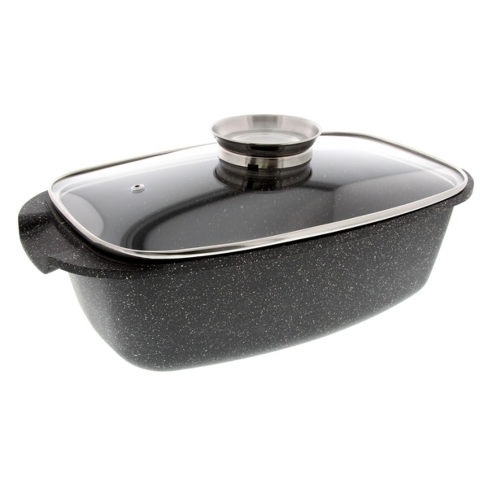 Plat à four premium 39 x 22 cm fonte d'aluminium avec couvercle en verre - pradel
