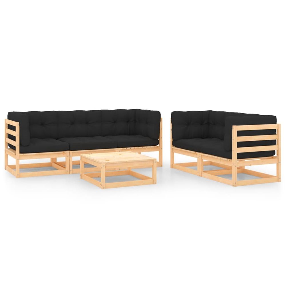 Salon de jardin 6 pcs avec coussins bois de pin massif