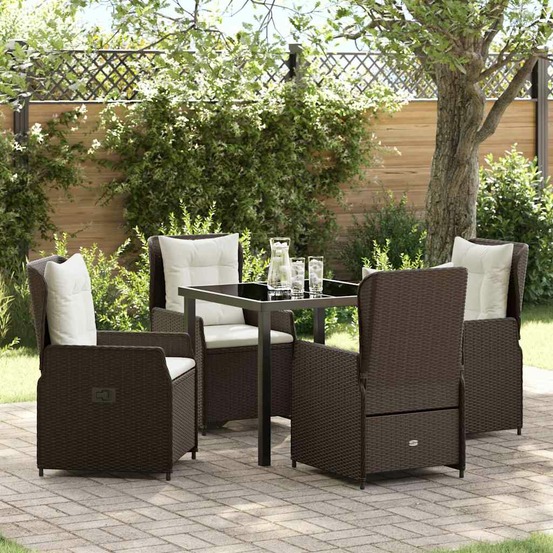 Ensemble de salle à manger pour jardin 5 pcs marron polyrotin