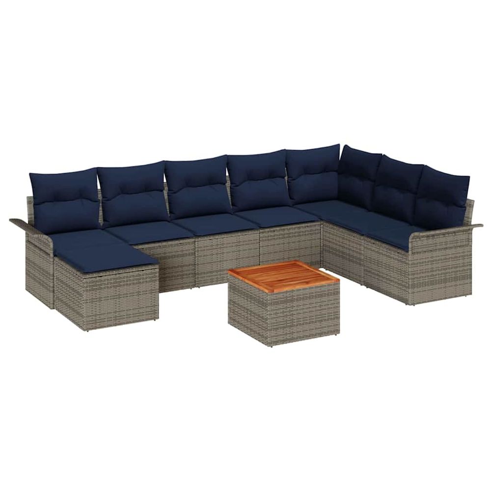 Ensemble de canapé de jardin 9 pc gris et bleu marine polyrotin