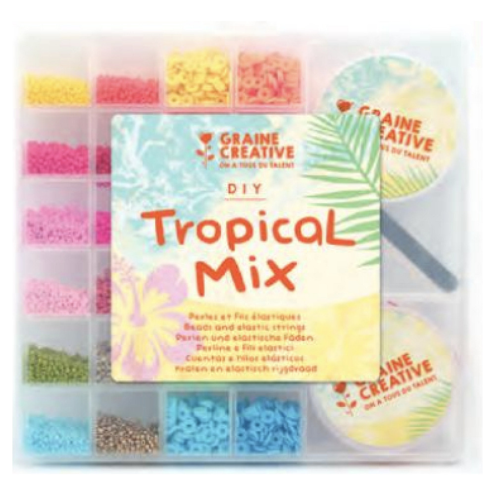 Boite de perles et fils élastiques - tropical mix