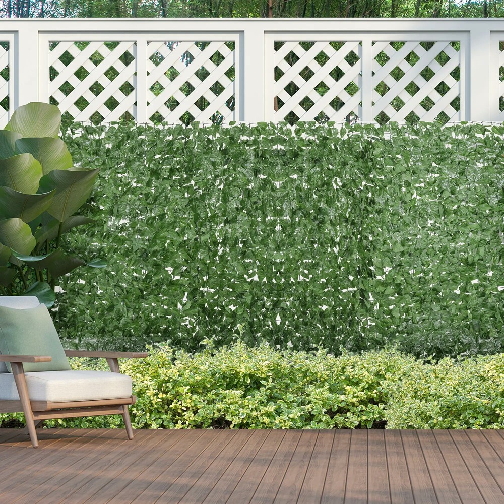 Haie artificiel brise-vue décoration rouleau 3l x 1h m feuillage hêtre réaliste anti-uv, feuilles en soie, vert foncé