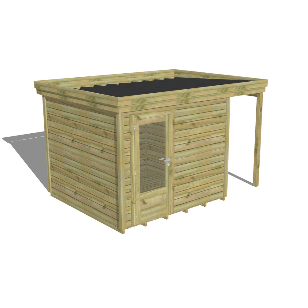 Abri de jardin bois pin traité autoclave 27mm - 3,64x2,64m / 10m2 - bac acier - plancher bois