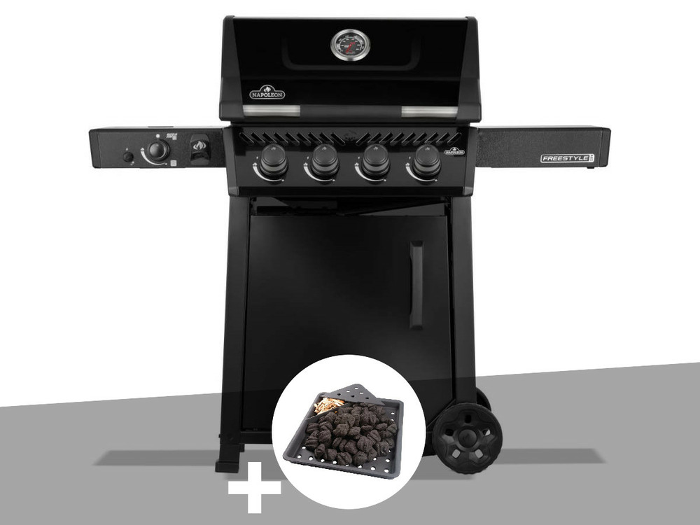 Barbecue gaz freestyle 425 noir pro 4 brûleurs + 1 sizzle zone + plateau charbon