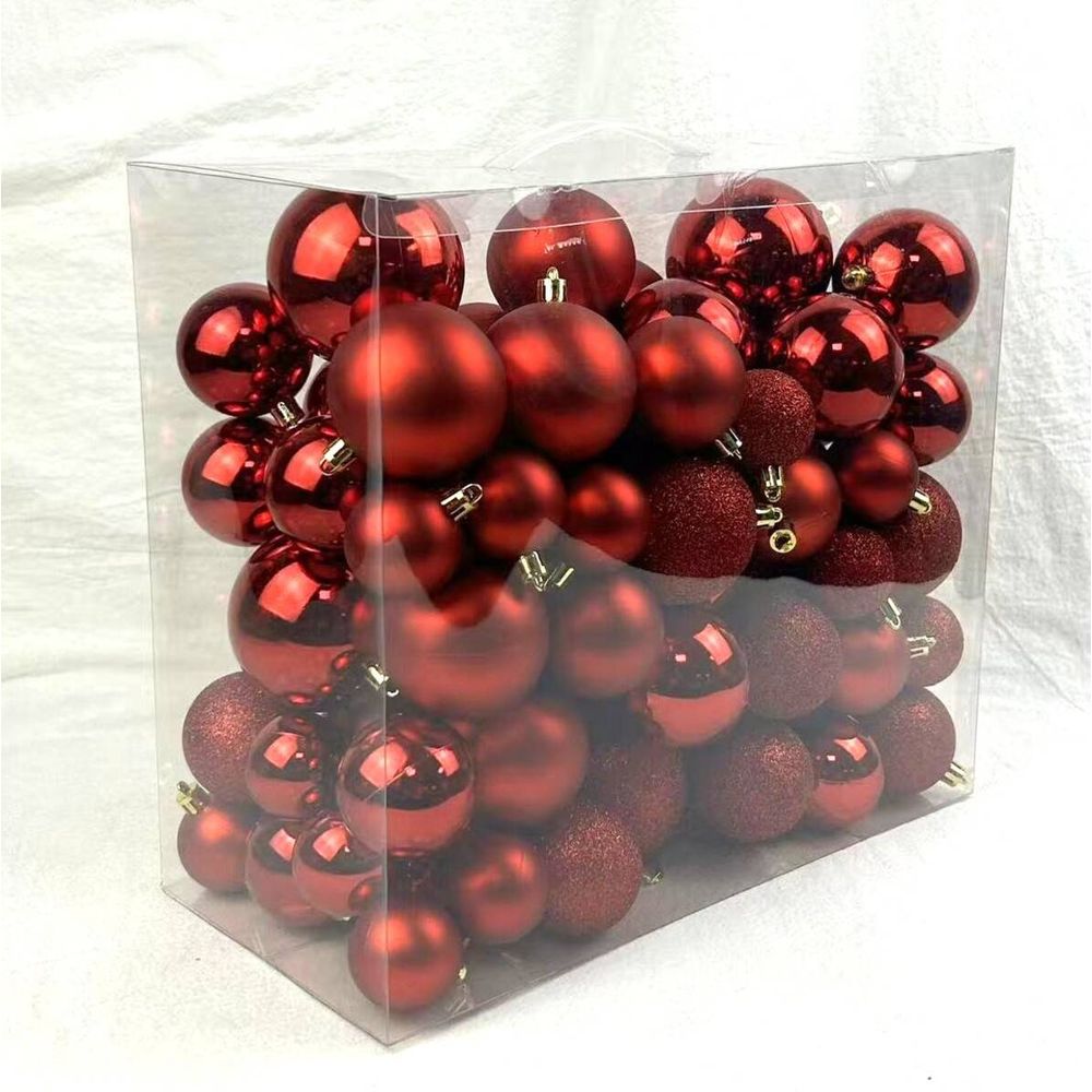 Kit de 100 boules de noël en plastique assorties rouges