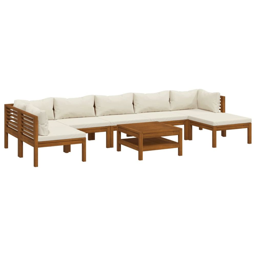 Salon de jardin 8 pcs avec coussin crème bois d'acacia solide