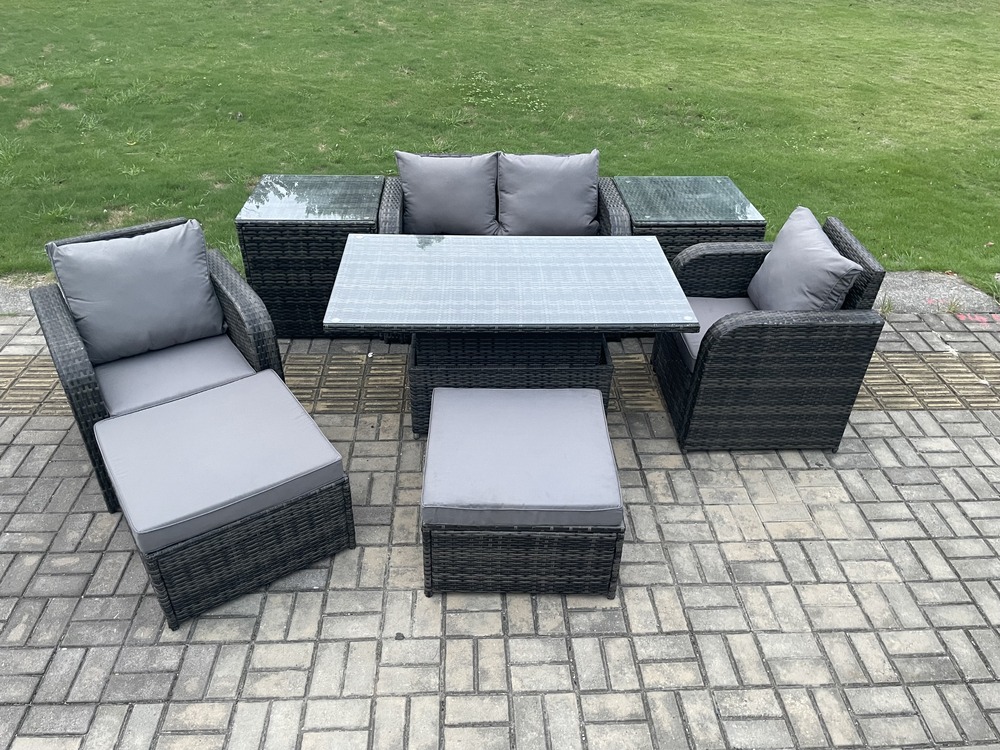 Rotin meubles jardin salle à manger en plein air patio hauteur réglable liftingtable amour canapé chaise