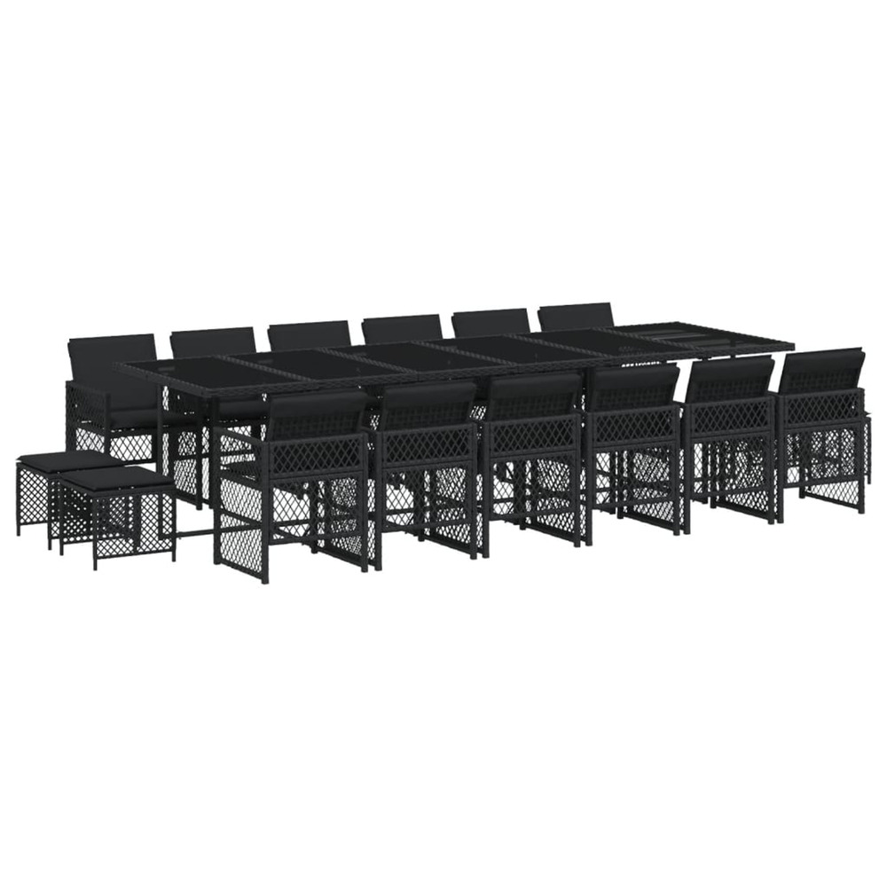 Ensemble à manger de jardin 17 pcs coussins noir résine tressée