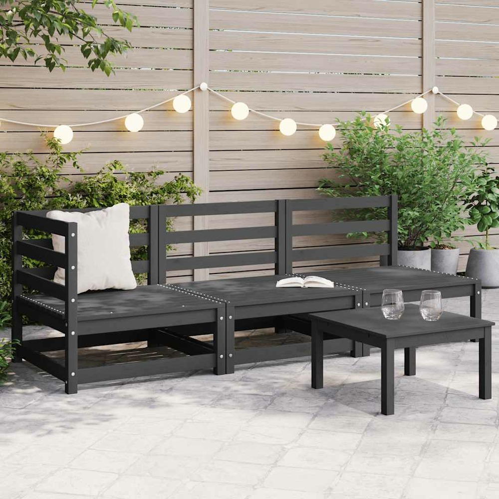 Salon de jardin 3 pcs gris bois de pin massif