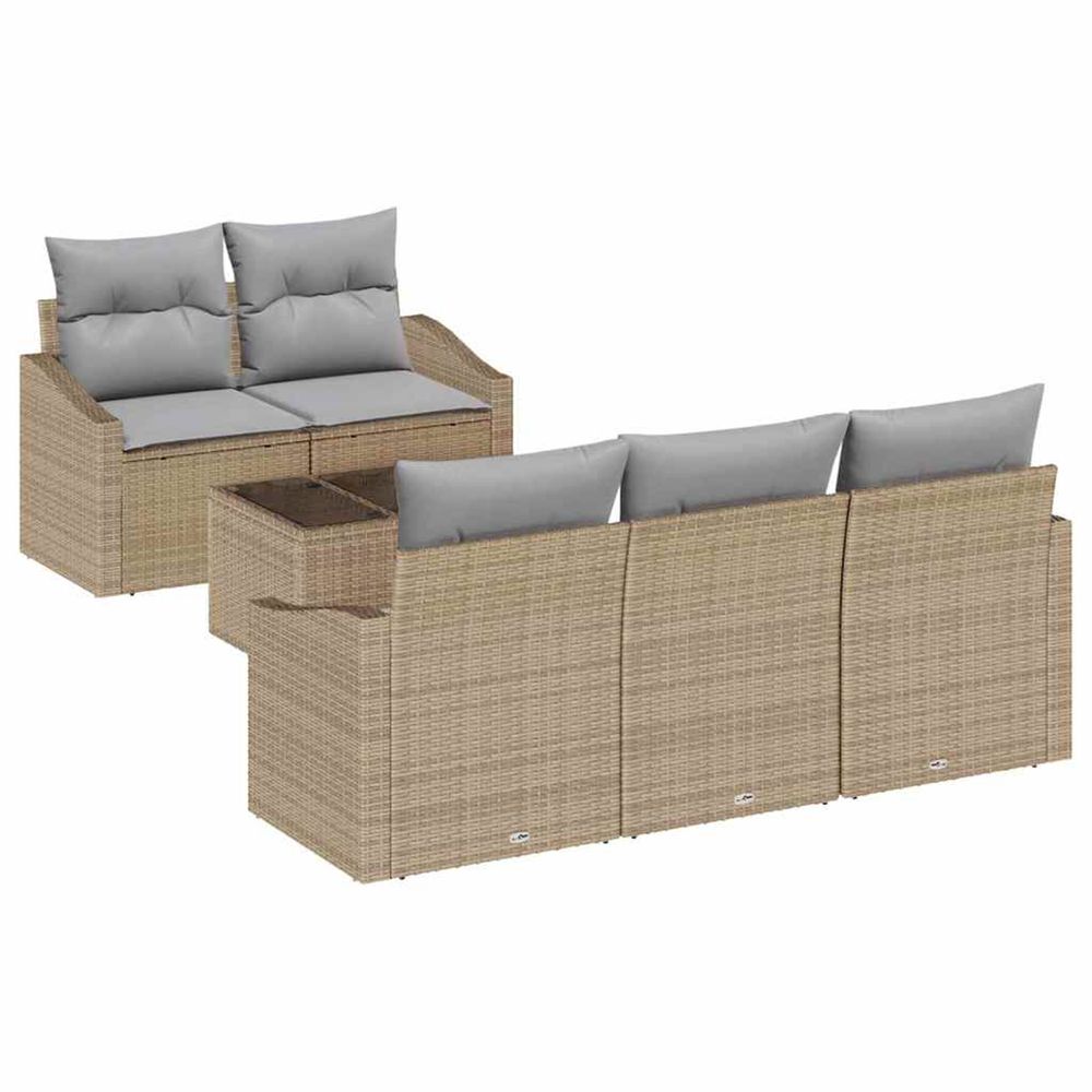 Ensemble de canapés 6 pc beige et gris clair polyrotin