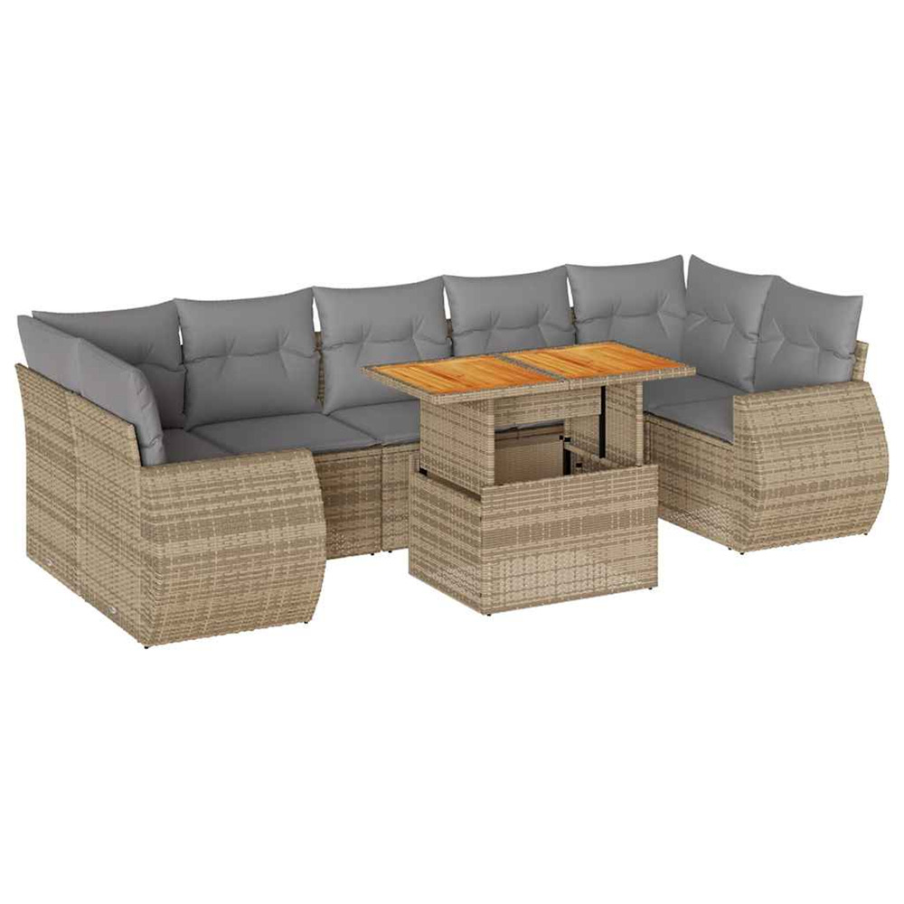 Salon de jardin avec coussins 8 pcs beige résine tressée