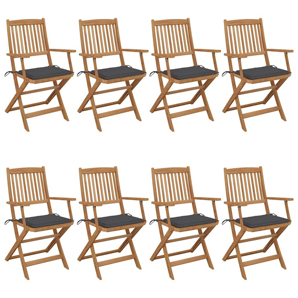 Chaises pliables de jardin lot de 8 avec coussins bois d'acacia